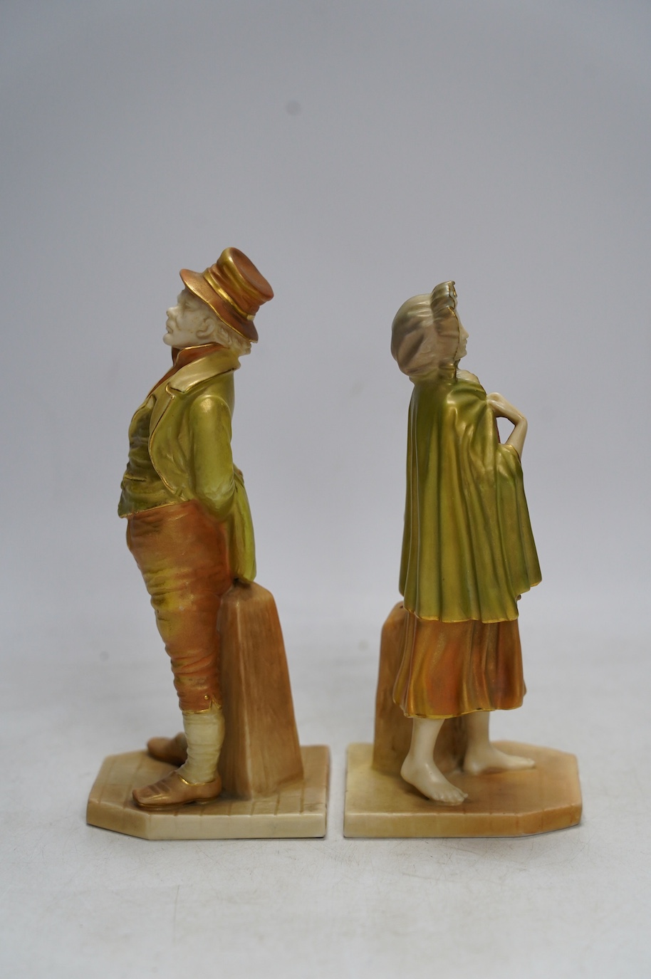 A pair of Worcester figures, Dickensian, 835 and 1874, 17cm. Condition - good